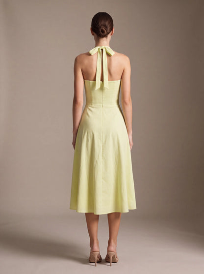 JOLANDA | SQUARE NECK HALTER MIDI DRESS - Lime Green
