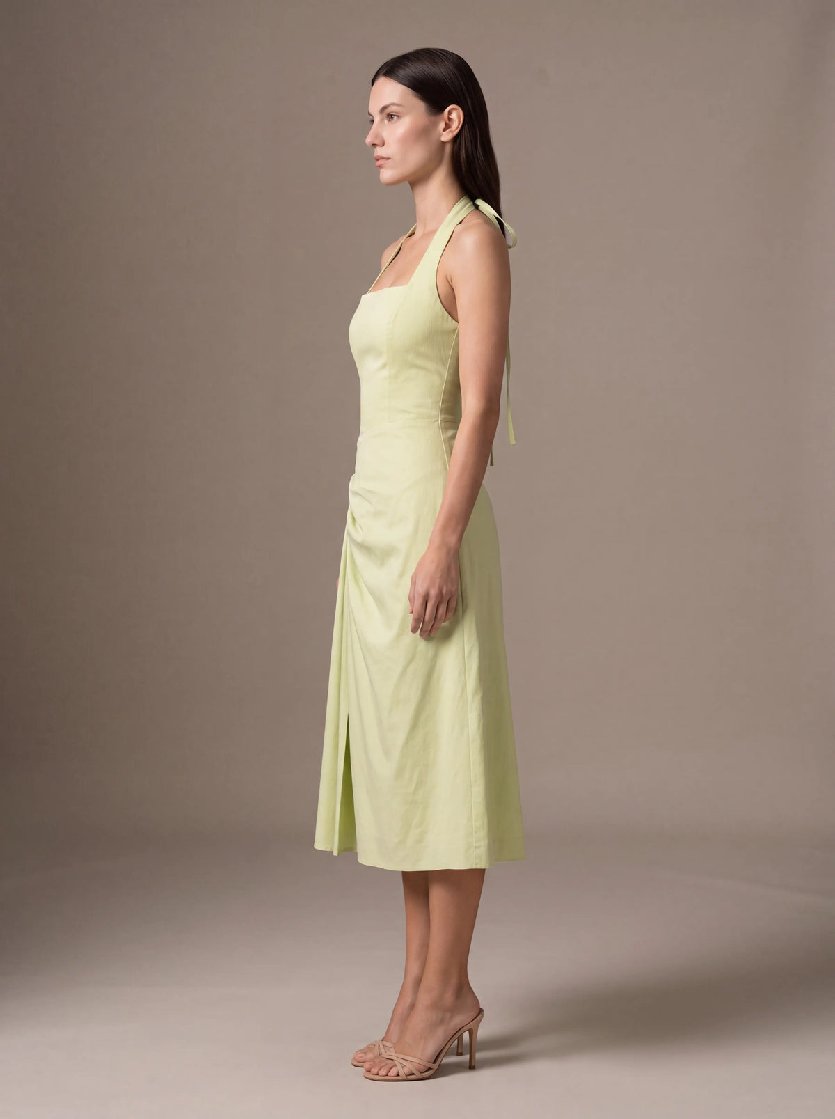 JOLANDA | SQUARE NECK HALTER MIDI DRESS - Lime Green