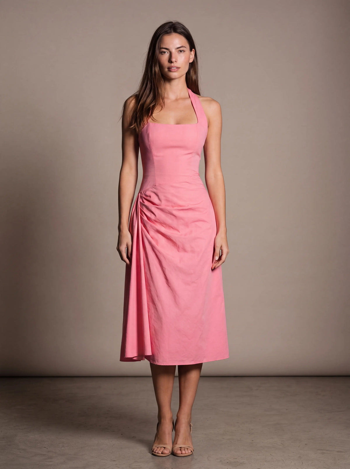 JOLANDA | SQUARE NECK HALTER MIDI DRESS - Pink