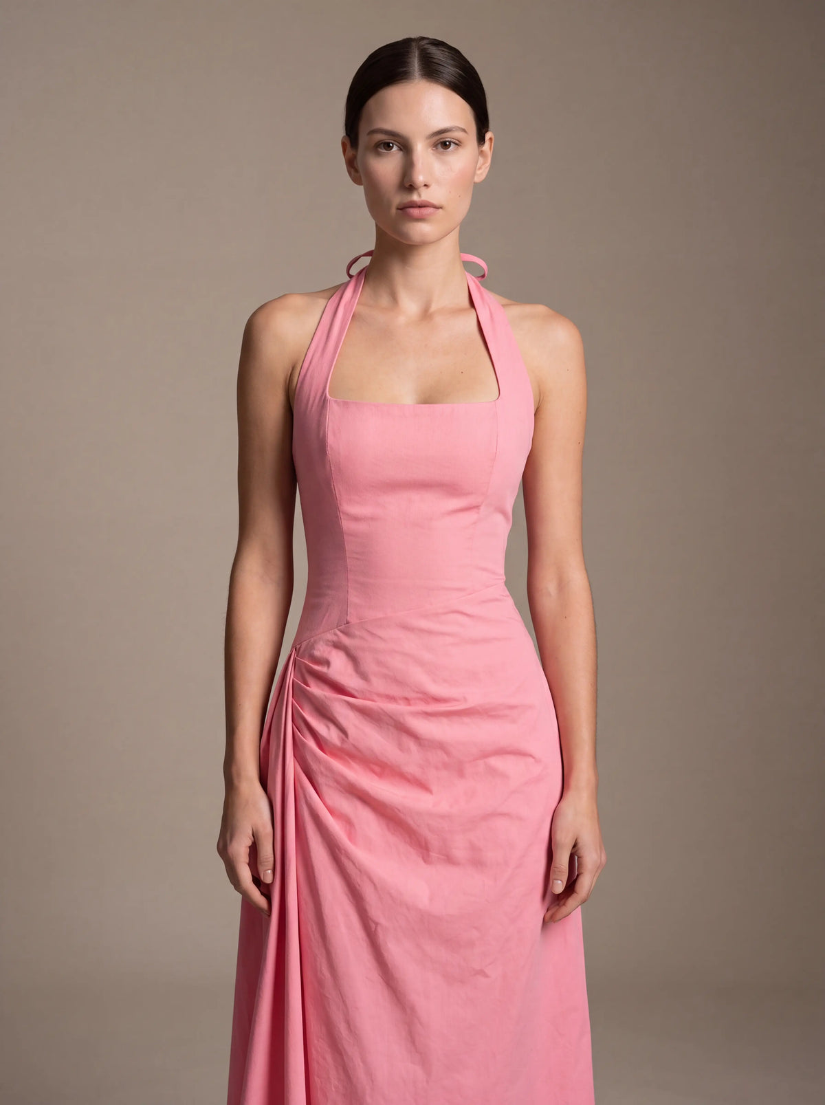 JOLANDA | SQUARE NECK HALTER MIDI DRESS - Pink