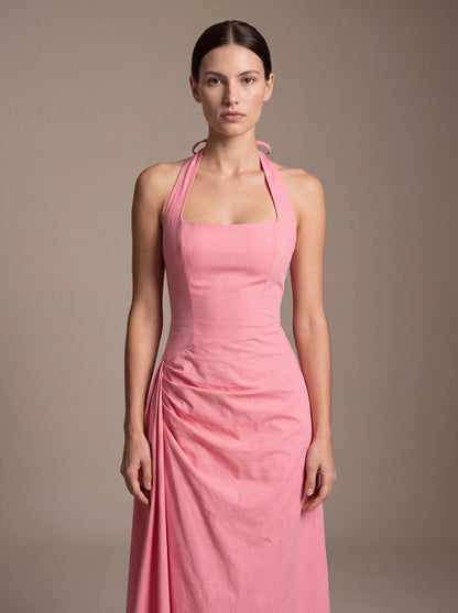 JOLANDA | SQUARE NECK HALTER MIDI DRESS - Pink