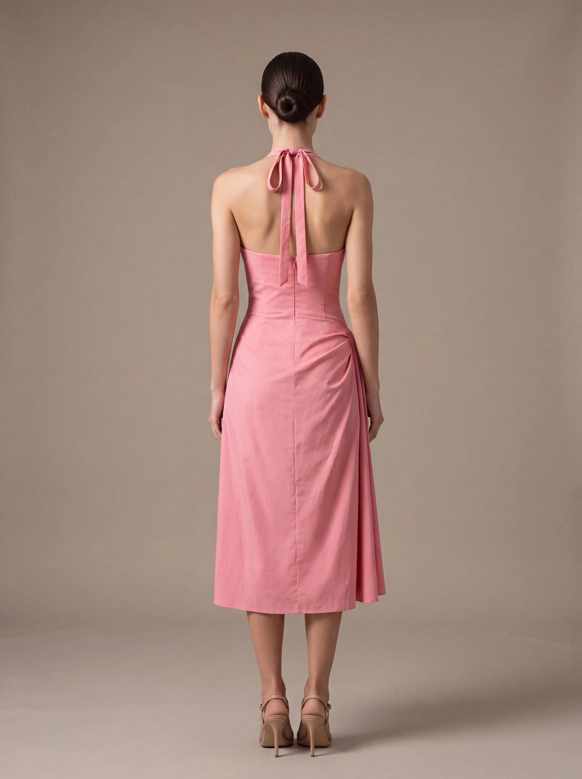 JOLANDA | SQUARE NECK HALTER MIDI DRESS - Pink
