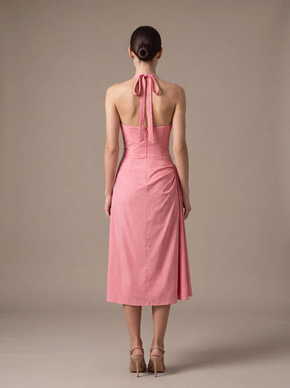 JOLANDA | SQUARE NECK HALTER MIDI DRESS - Pink