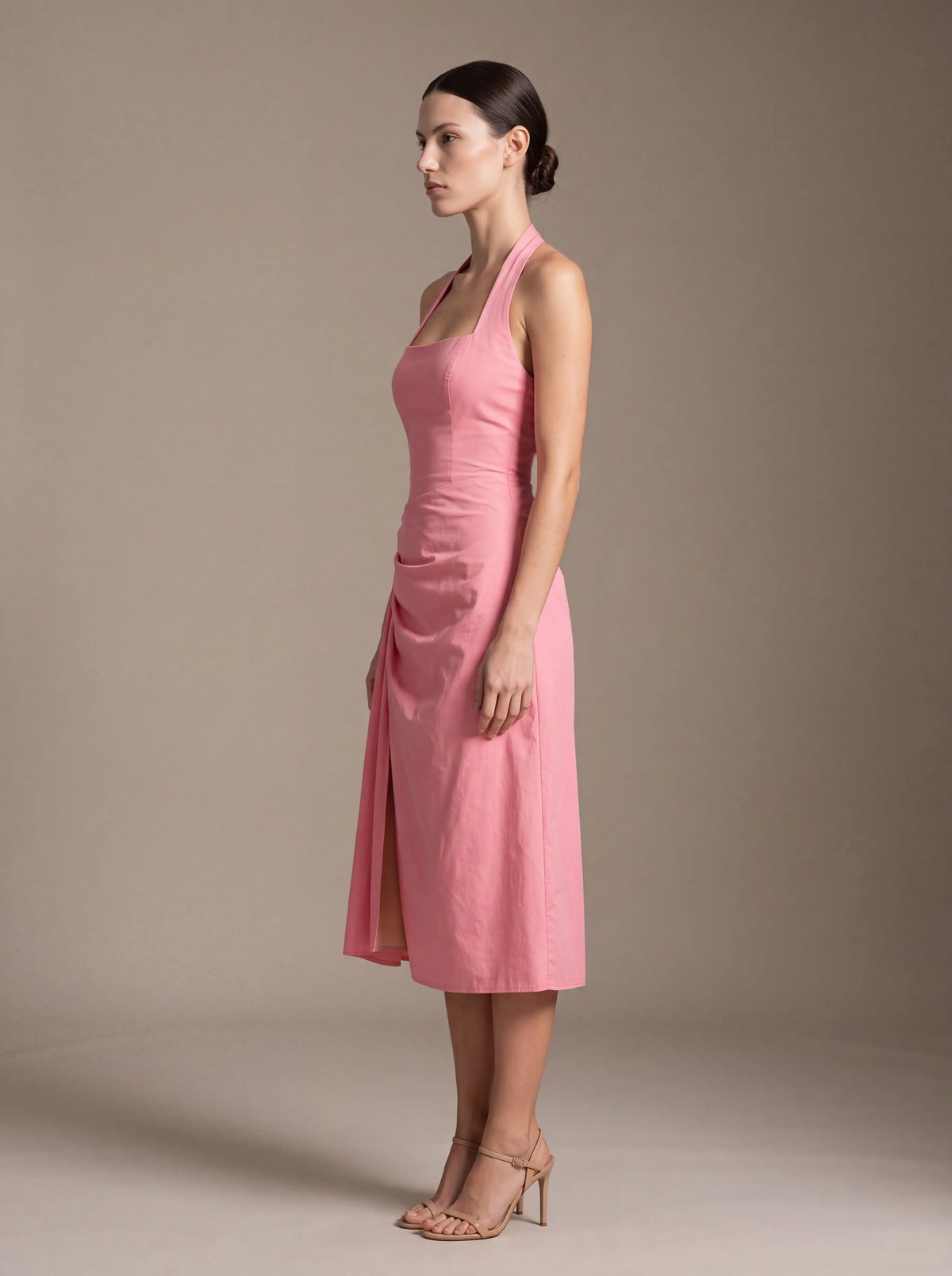 JOLANDA | SQUARE NECK HALTER MIDI DRESS - Pink