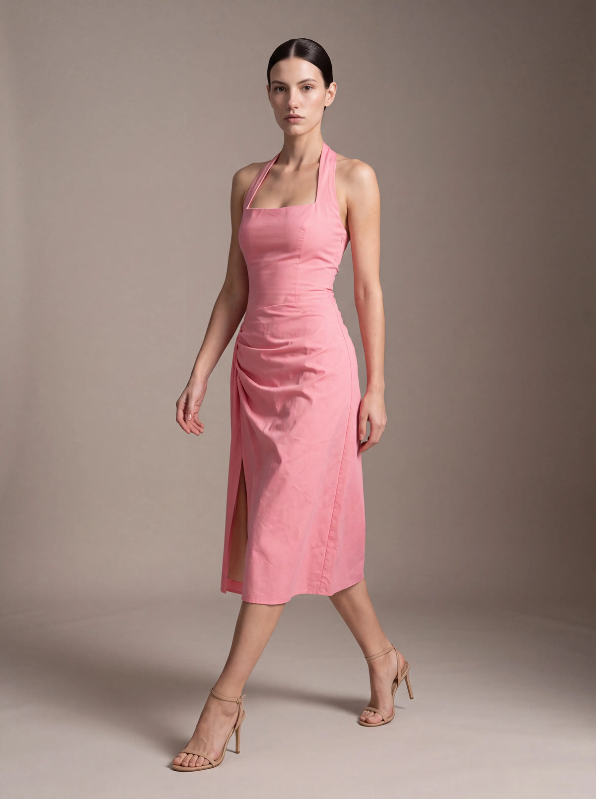 JOLANDA | SQUARE NECK HALTER MIDI DRESS - Pink