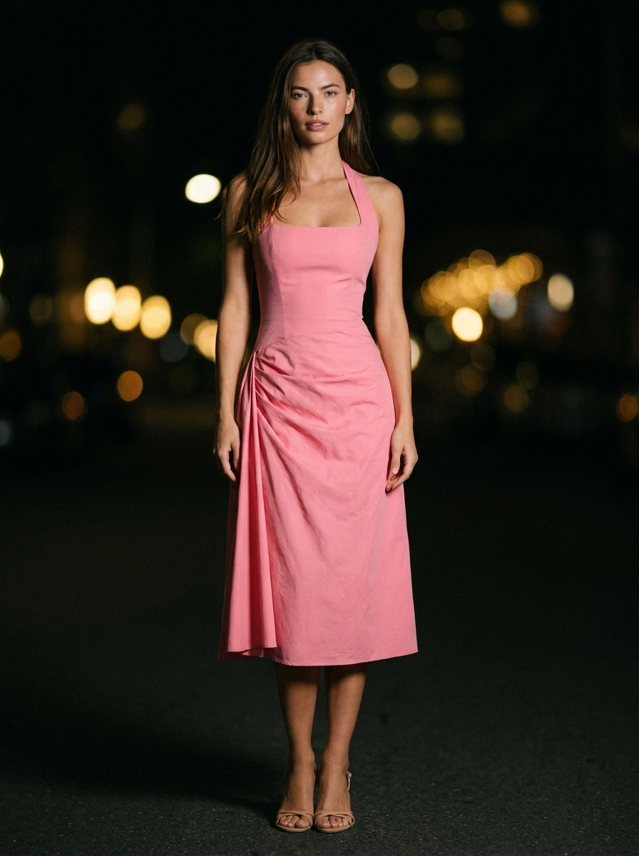 JOLANDA | SQUARE NECK HALTER MIDI DRESS - Pink