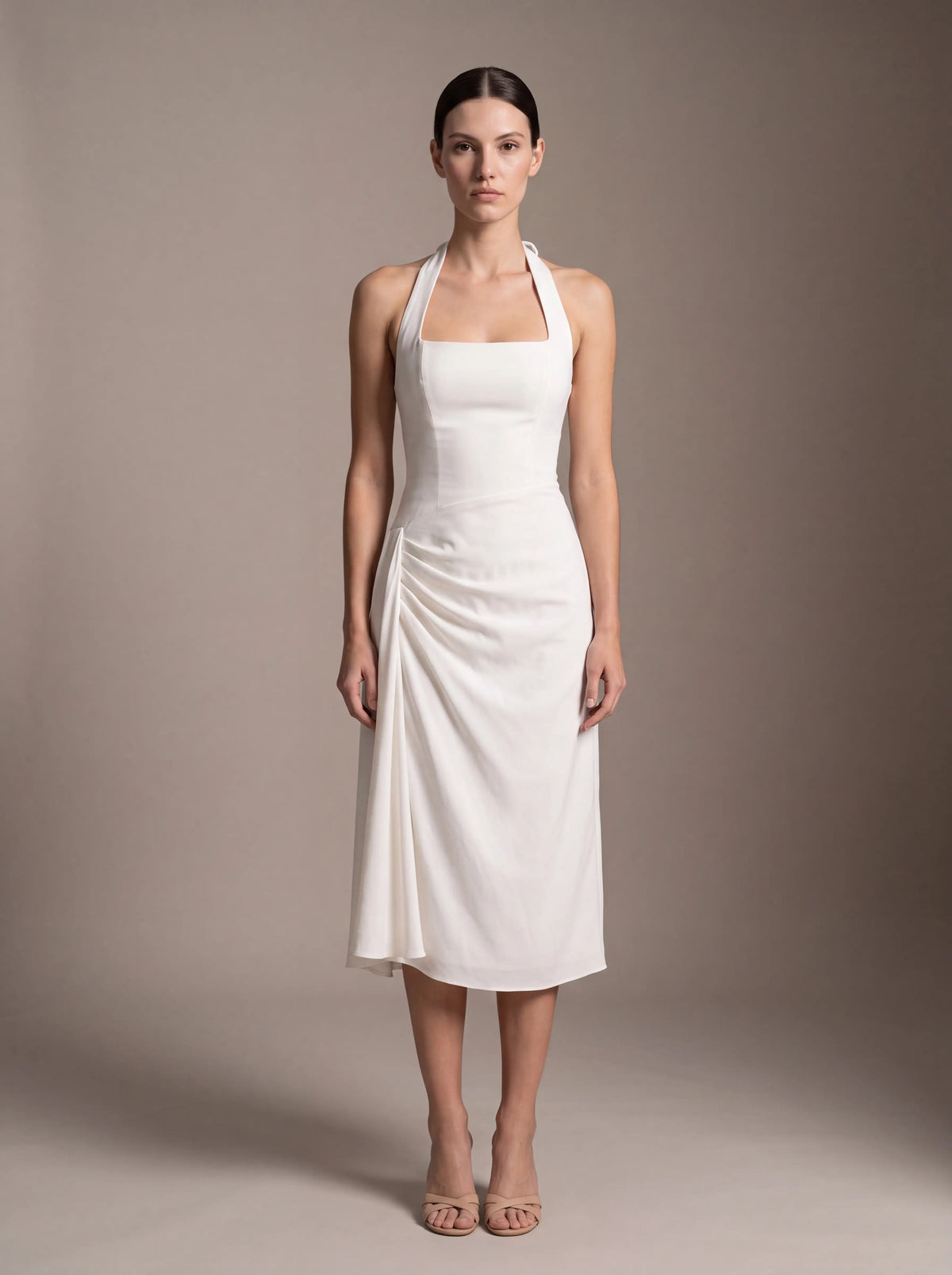 JOLANDA | SQUARE NECK HALTER MIDI DRESS - White