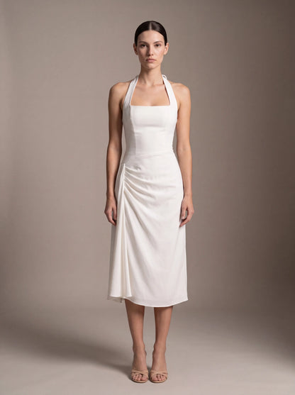 JOLANDA | SQUARE NECK HALTER MIDI DRESS - White