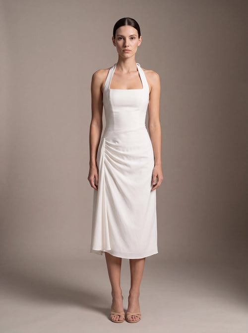 JOLANDA | SQUARE NECK HALTER MIDI DRESS - White