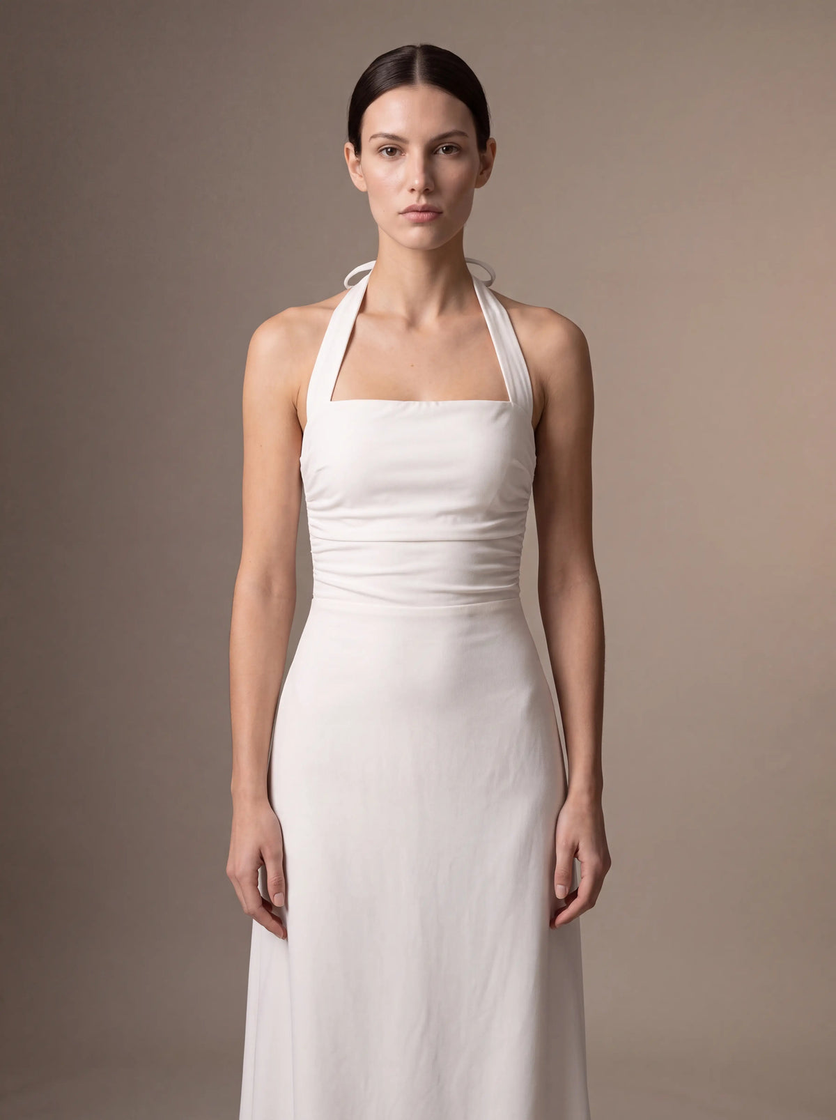 JOLANDA | SQUARE NECK HALTER MIDI DRESS - White