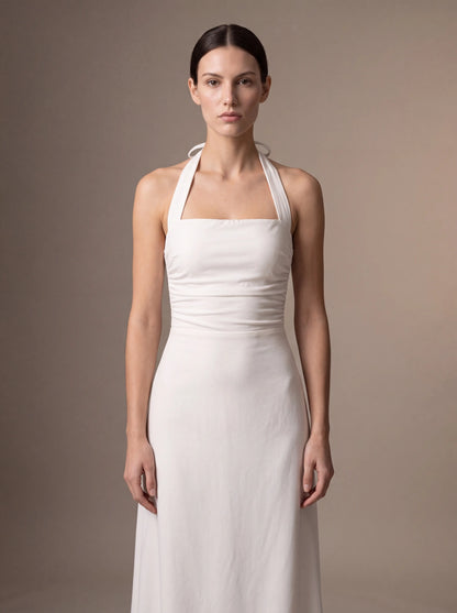 JOLANDA | SQUARE NECK HALTER MIDI DRESS - White