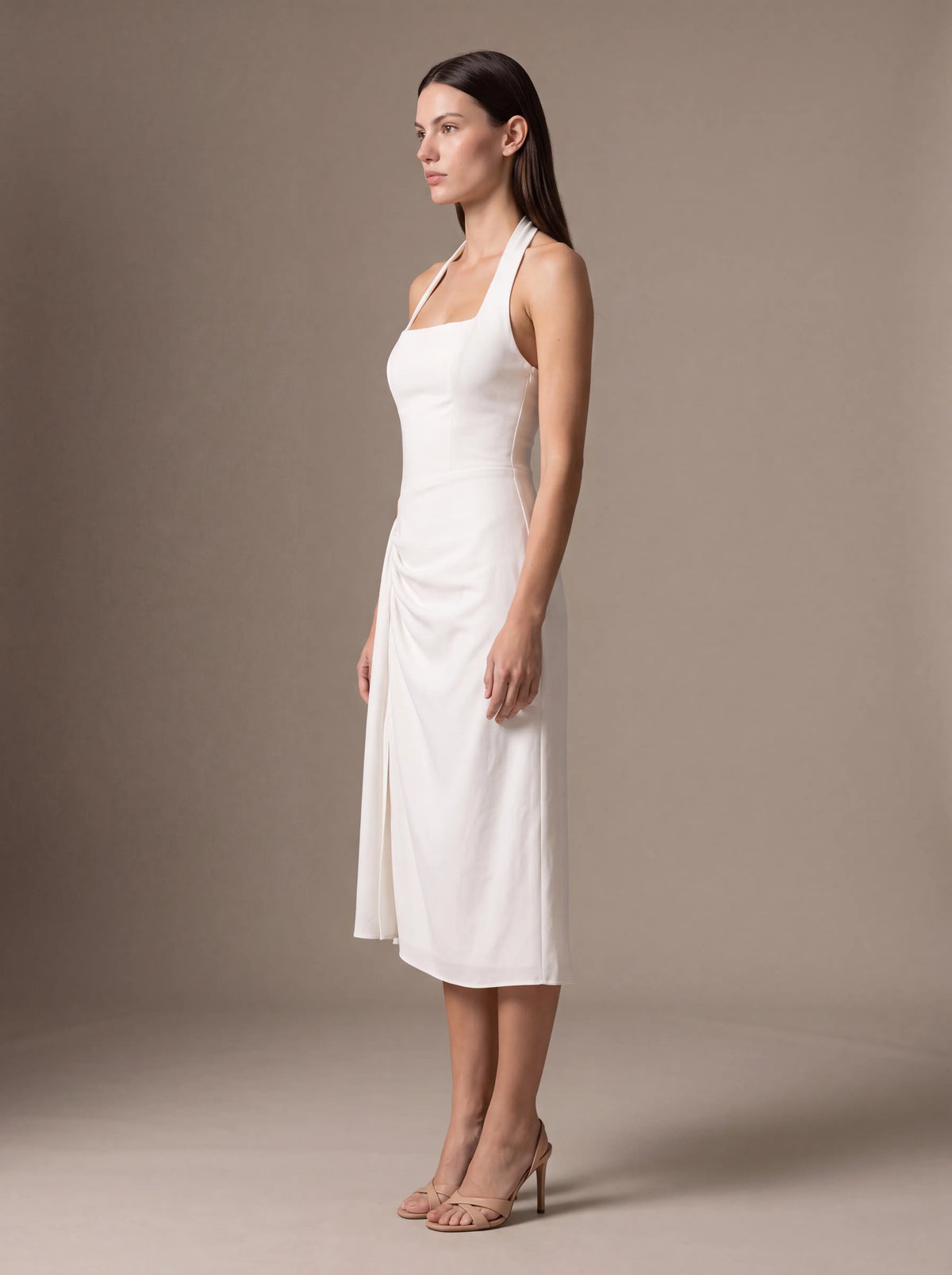 JOLANDA | SQUARE NECK HALTER MIDI DRESS - White