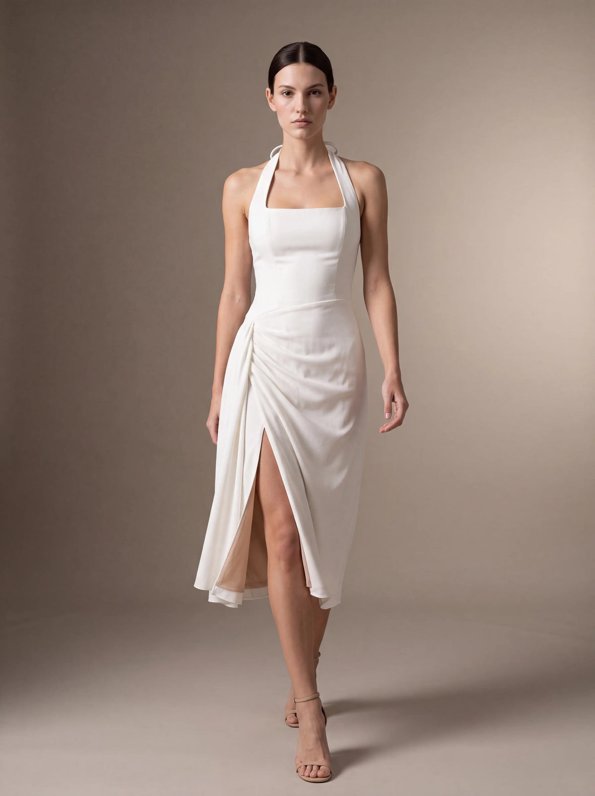 JOLANDA | SQUARE NECK HALTER MIDI DRESS - White