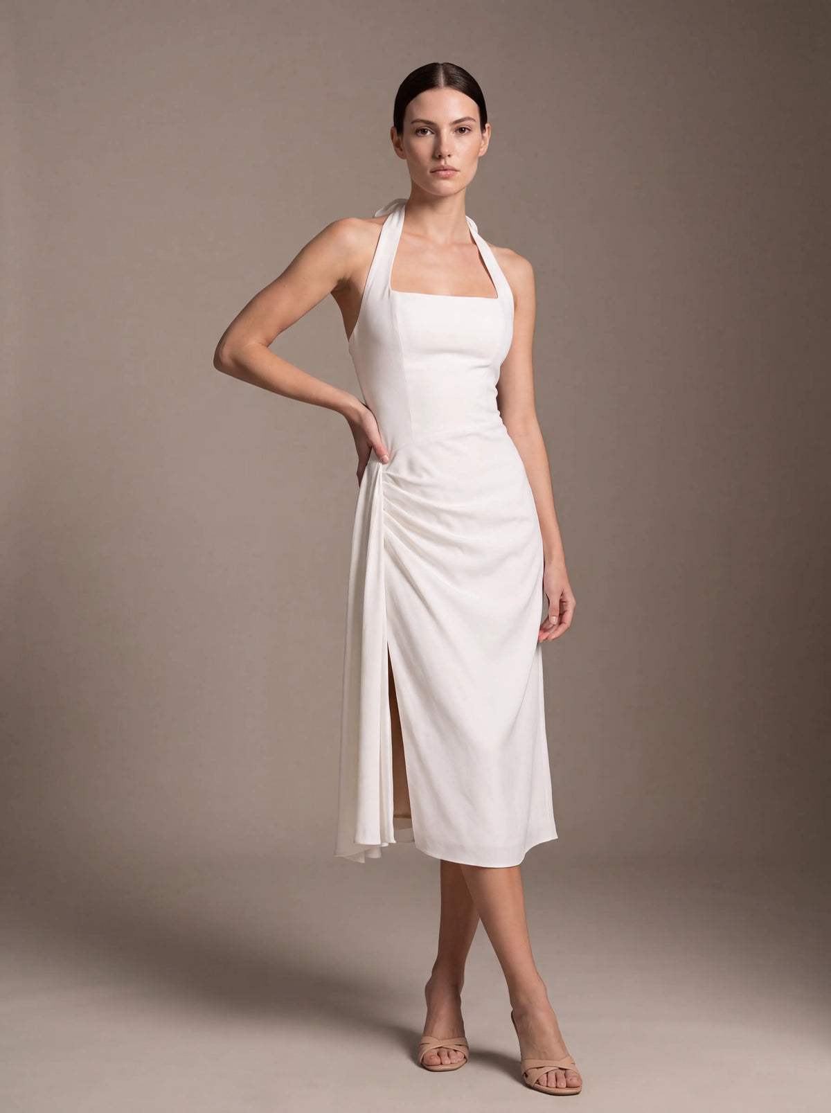 JOLANDA | SQUARE NECK HALTER MIDI DRESS - White