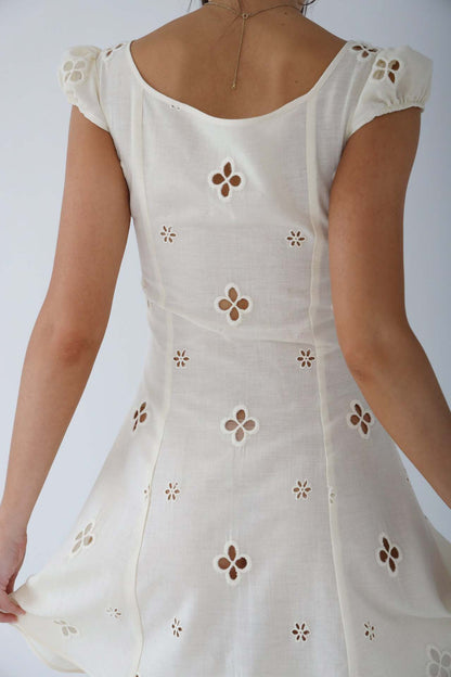 JOSETTE | EYELET CAP SLEEVE MIDI DRESS - Ivory
