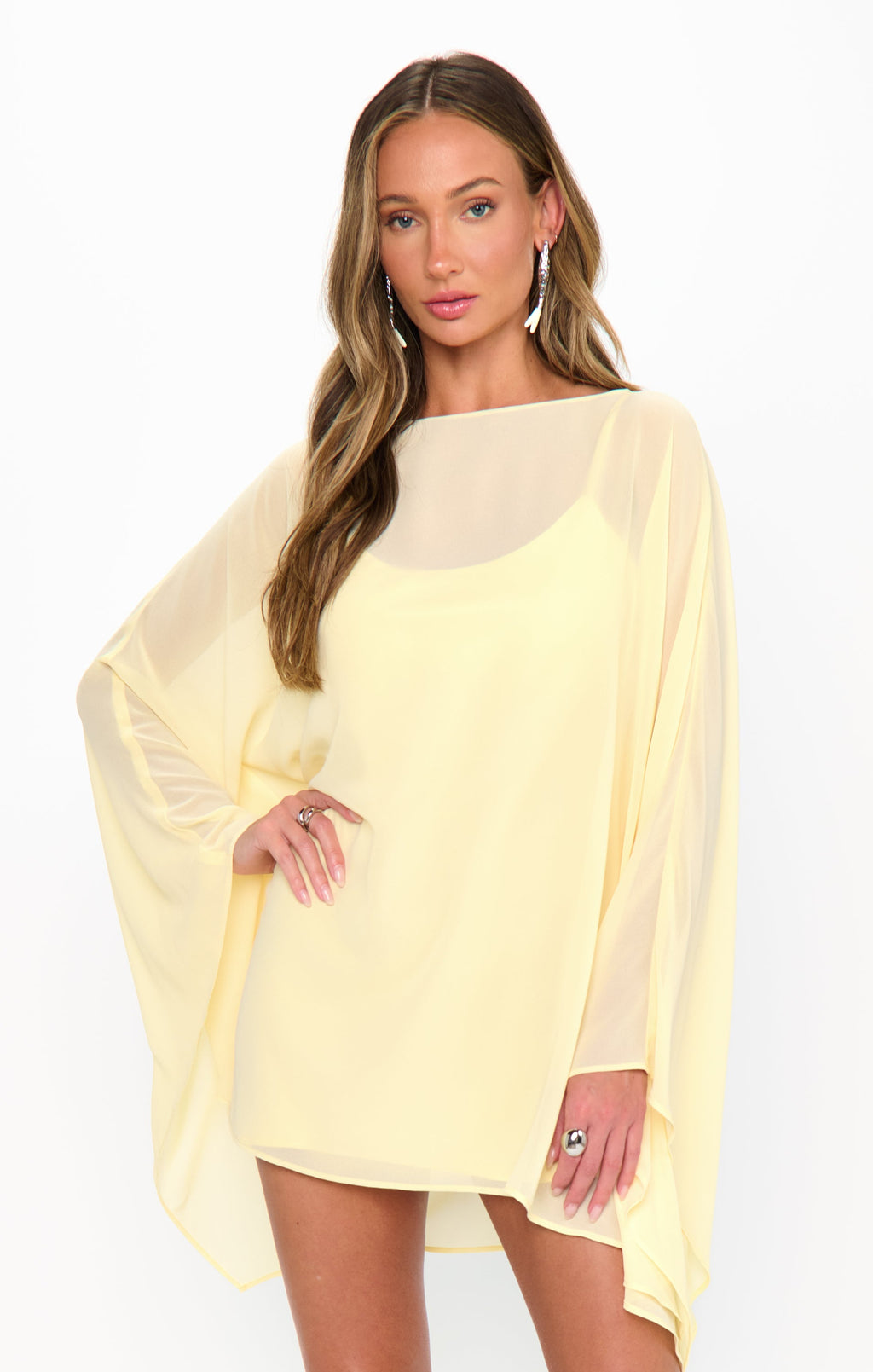 JOSLYN | CAPE SLEEVE MINI DRESS - Pale Yellow
