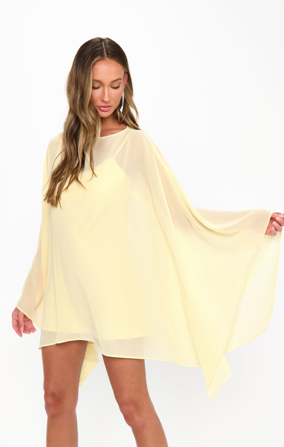 JOSLYN | CAPE SLEEVE MINI DRESS - Pale Yellow