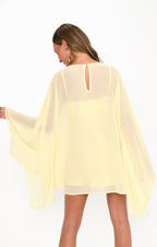 JOSLYN | CAPE SLEEVE MINI DRESS - Pale Yellow
