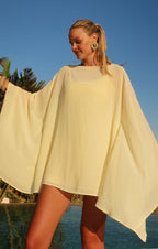JOSLYN | CAPE SLEEVE MINI DRESS - Pale Yellow