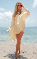 JOSLYN | CAPE SLEEVE MINI DRESS - Pale Yellow