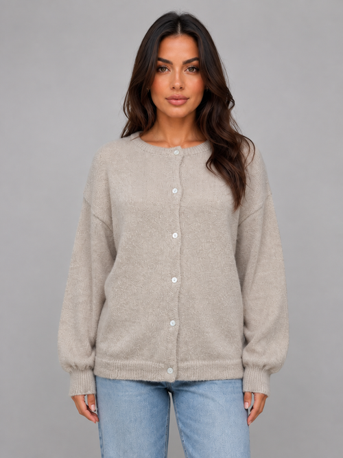 JULEEN | BUTTON FRONT KNIT CARDIGAN - Taupe