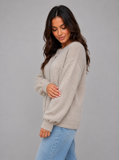 JULEEN | BUTTON FRONT KNIT CARDIGAN - Taupe