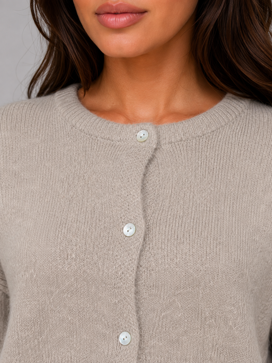 JULEEN | BUTTON FRONT KNIT CARDIGAN - Taupe