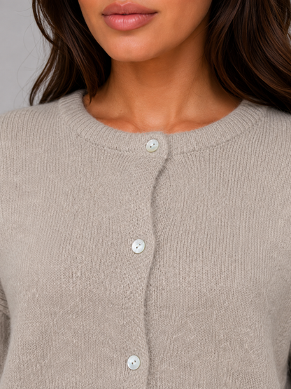JULEEN | BUTTON FRONT KNIT CARDIGAN - Taupe