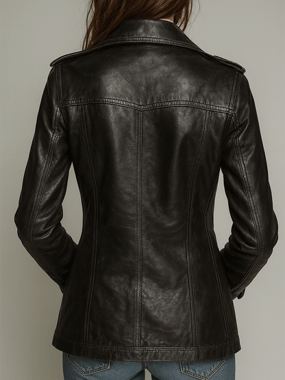 KADENCE | DOUBLE-BREASTED LEATHER-LOOK MILITARY JACKET - Black