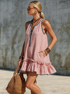 KAELA | STRIPED FRILL MINI DRESS - Red and White Stripe