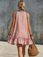 KAELA | STRIPED FRILL MINI DRESS - Red and White Stripe