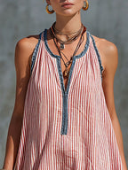 KAELA | STRIPED FRILL MINI DRESS - Red and White Stripe