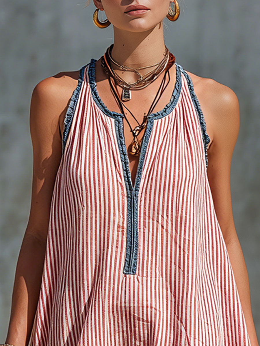 KAELA | STRIPED FRILL MINI DRESS - Red and White Stripe
