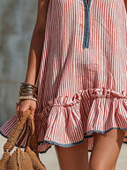 KAELA | STRIPED FRILL MINI DRESS - Red and White Stripe