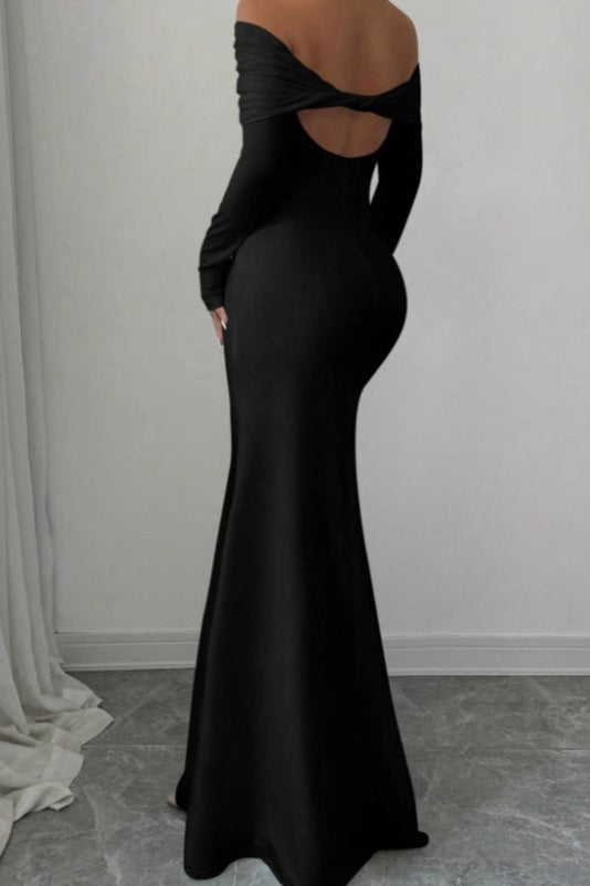 KAIYA | OFF SHOULDER MERMAID MAXI DRESS - Black