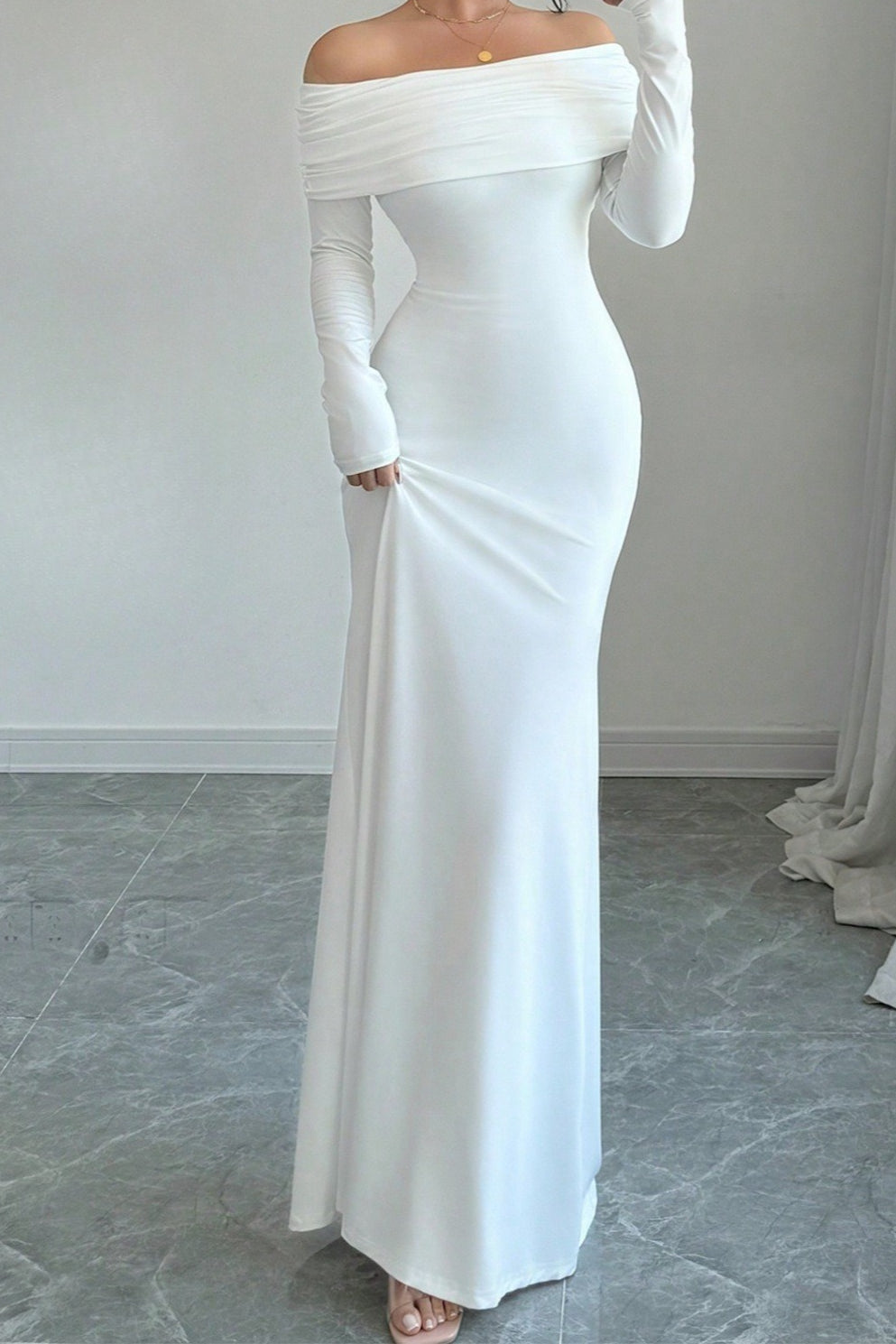 KAIYA | OFF SHOULDER MERMAID MAXI DRESS - White