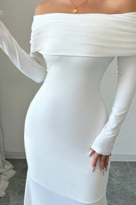 KAIYA | OFF SHOULDER MERMAID MAXI DRESS - White