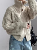 KALEA | CABLE KNIT ZIP SWEATER - Beige