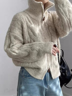 KALEA | CABLE KNIT ZIP SWEATER - Beige