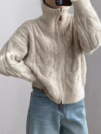 KALEA | CABLE KNIT ZIP SWEATER - Beige