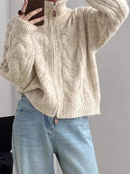 KALEA | CABLE KNIT ZIP SWEATER - Beige
