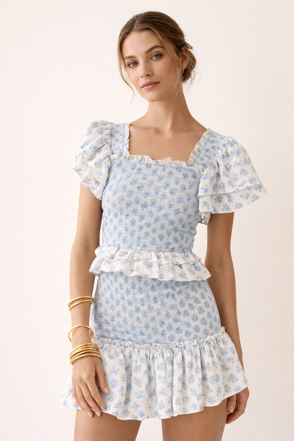 KALIA | FLORAL RUFFLE TWO PIECE SET - Blue Floral