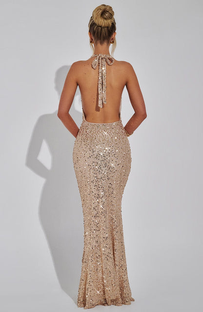 KALINA | GLITTER MAXI DRESS - Champagne Gold