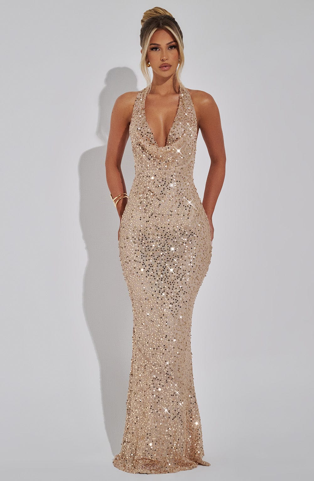 KALINA | GLITTER MAXI DRESS - Champagne Gold