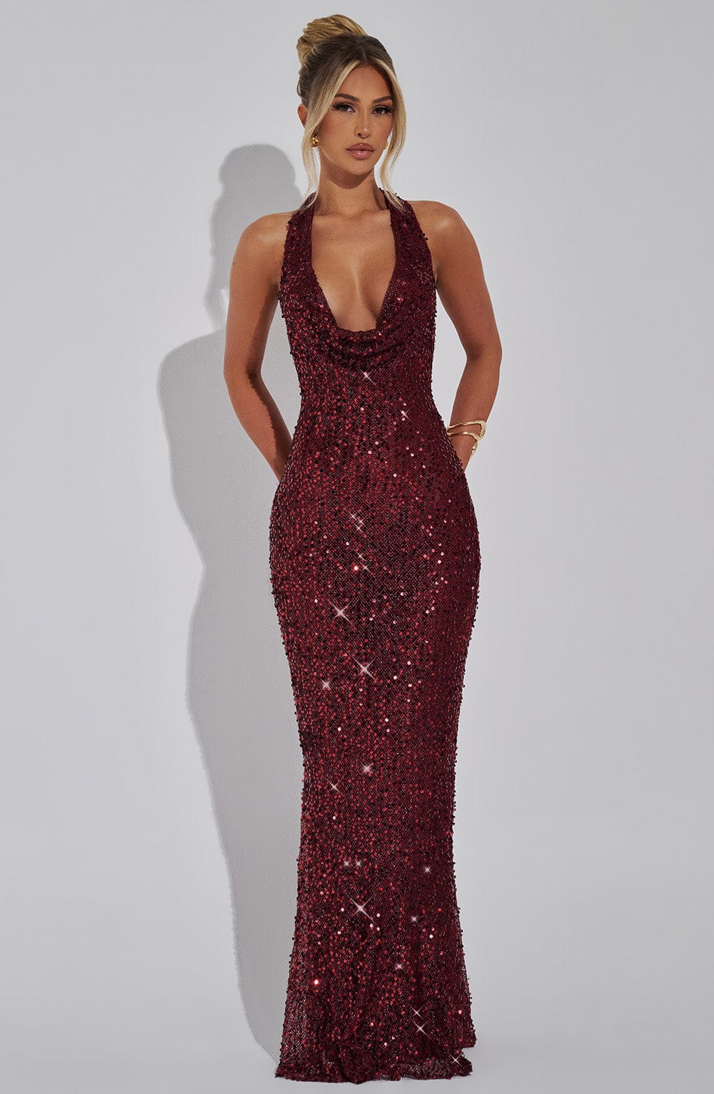 KALINA | GLITTER MAXI DRESS - Wine Sparkle