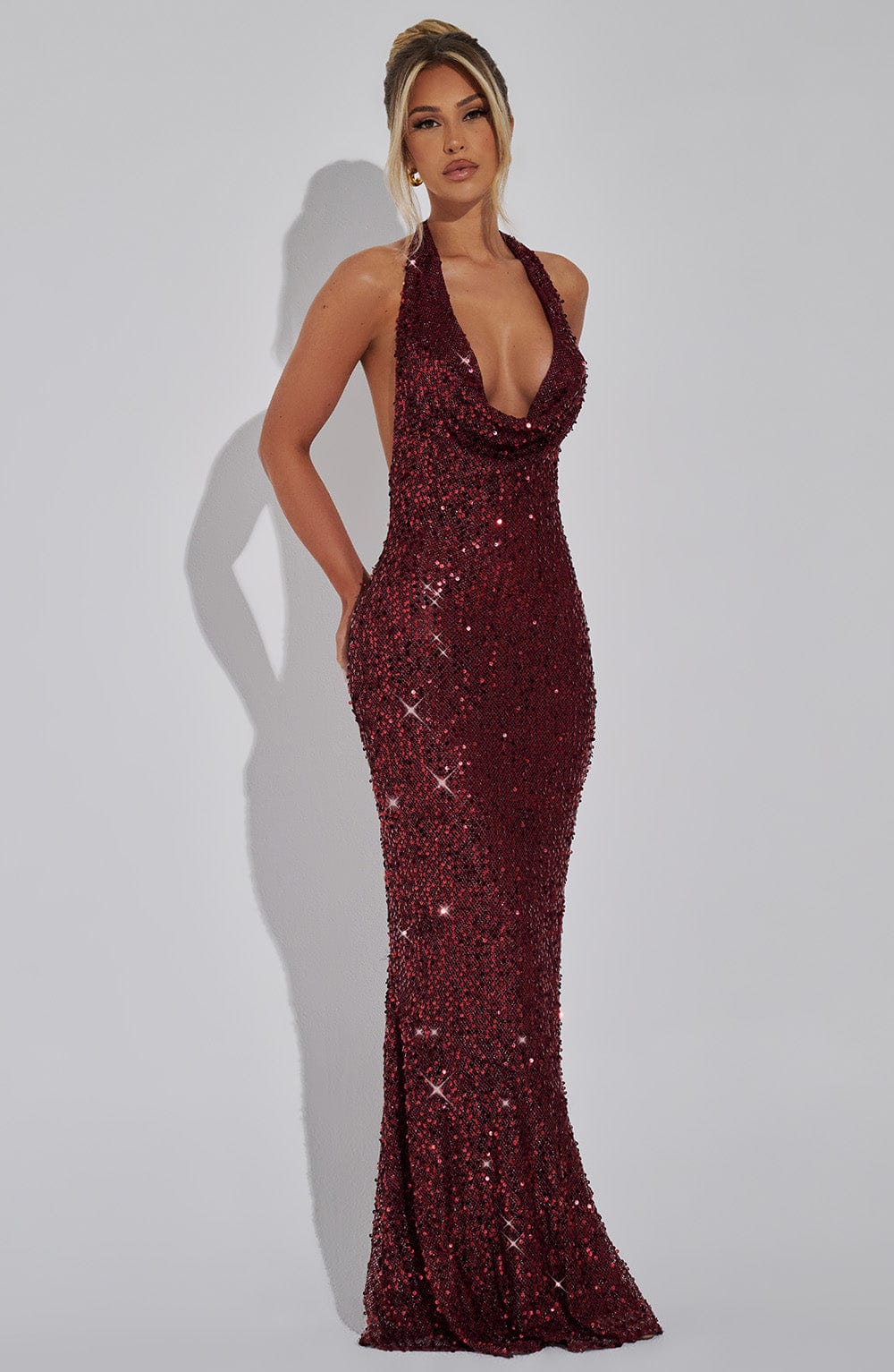KALINA | GLITTER MAXI DRESS - Wine Sparkle