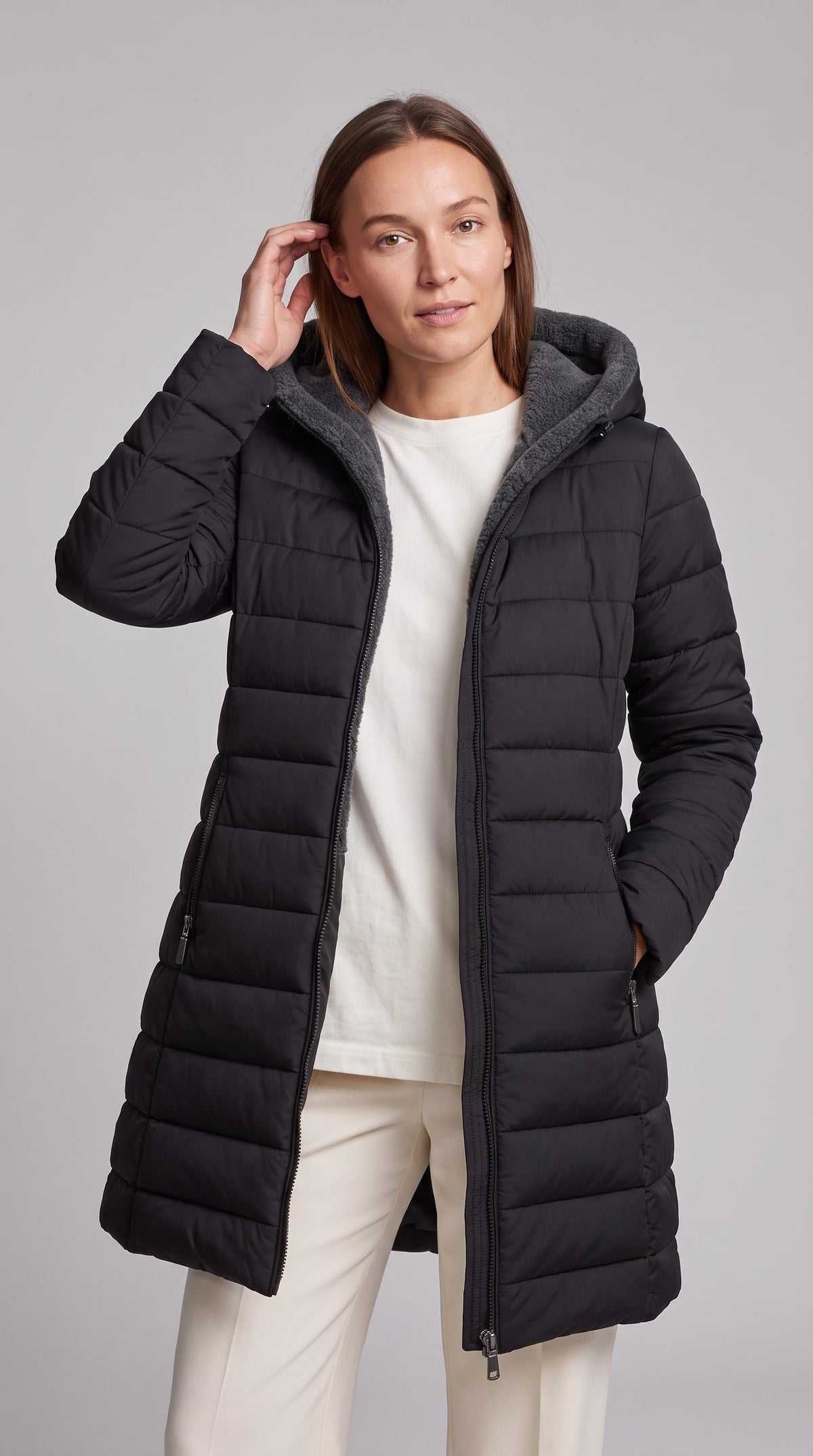 KALINDA | HOODED A-LINE PUFFER COAT - Black