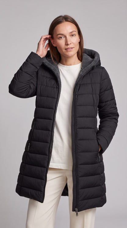 KALINDA | HOODED A-LINE PUFFER COAT - Black