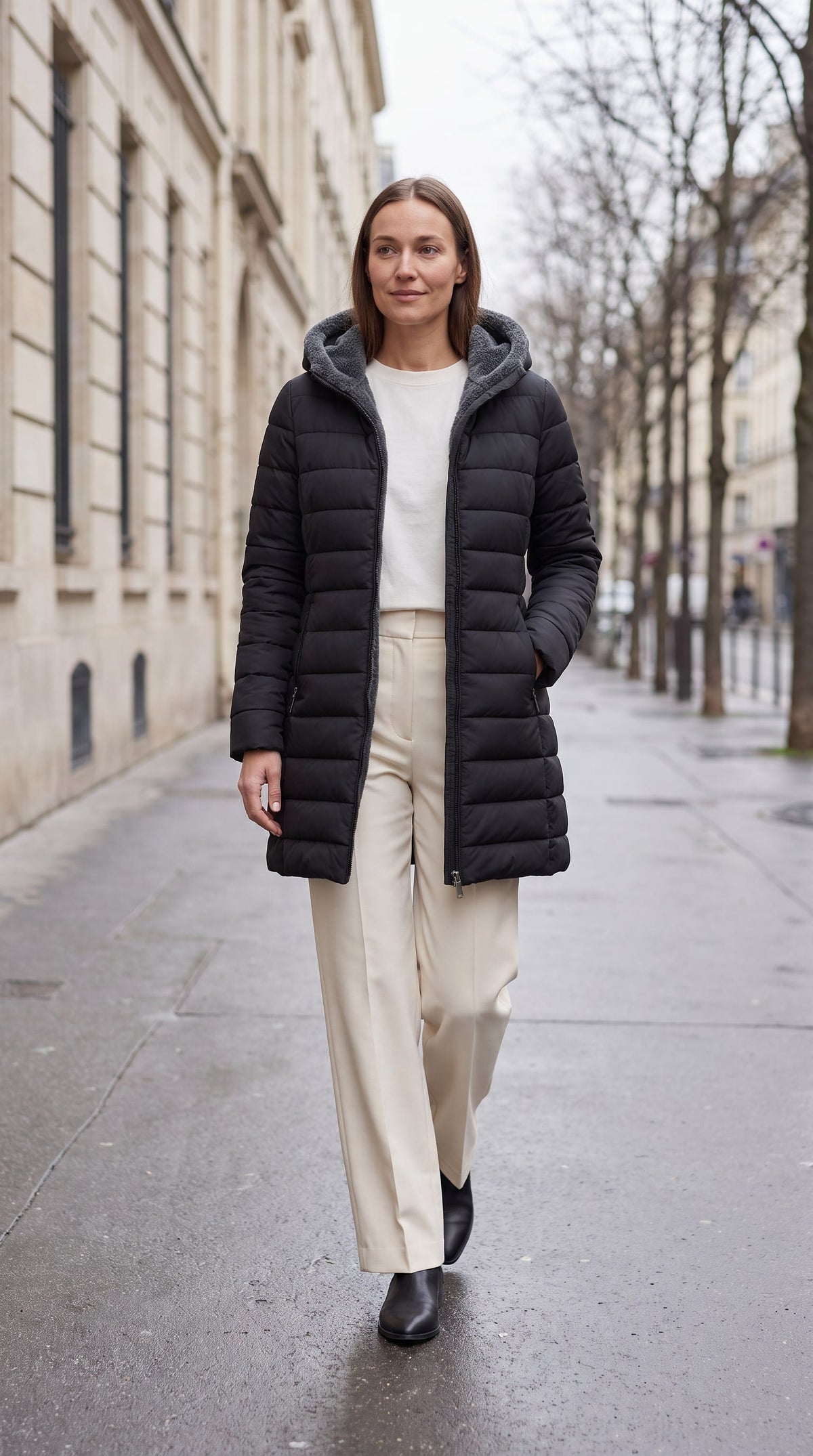 KALINDA | HOODED A-LINE PUFFER COAT - Black