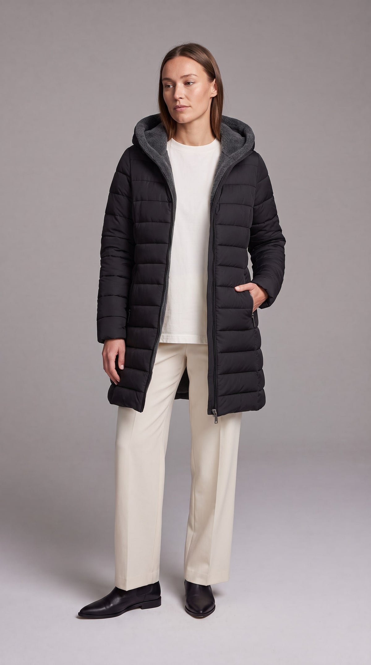 KALINDA | HOODED A-LINE PUFFER COAT - Black